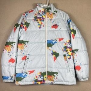 Vans Save‎ Our Planet Earth World Map Blue Puffer Jacket Mens M NWT
